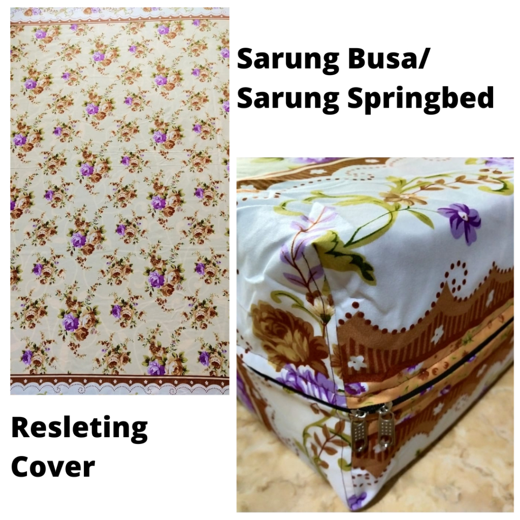 Sarung Busa / Springbed Resleting Cover Motif Abstrak Bunga Cokelat | 90x200, 100X200, 120x200, 150x