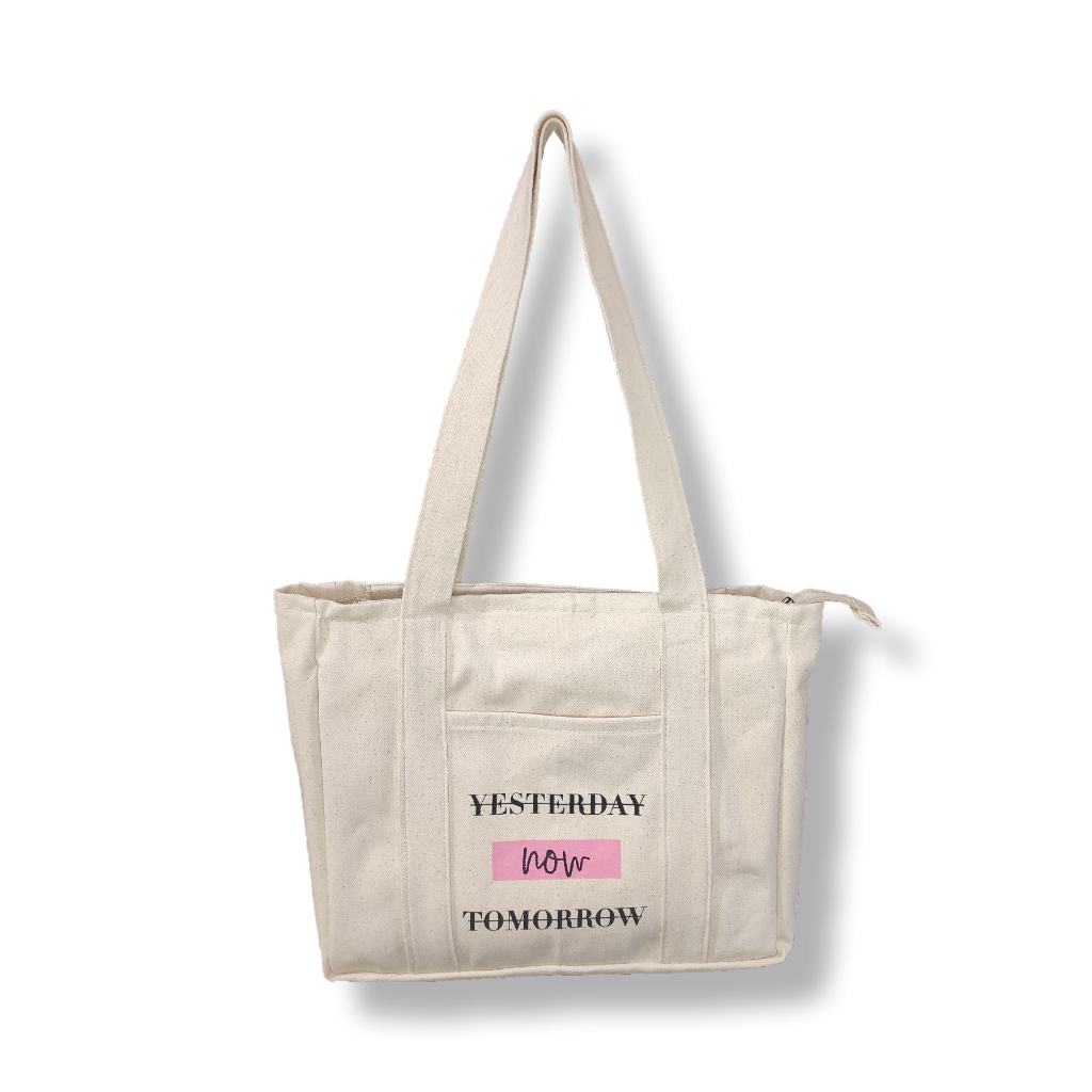 Tas Tote Bag Kanvas Resleting Lu Mecca untuk Wanita atau Pria (Unisex) Premium