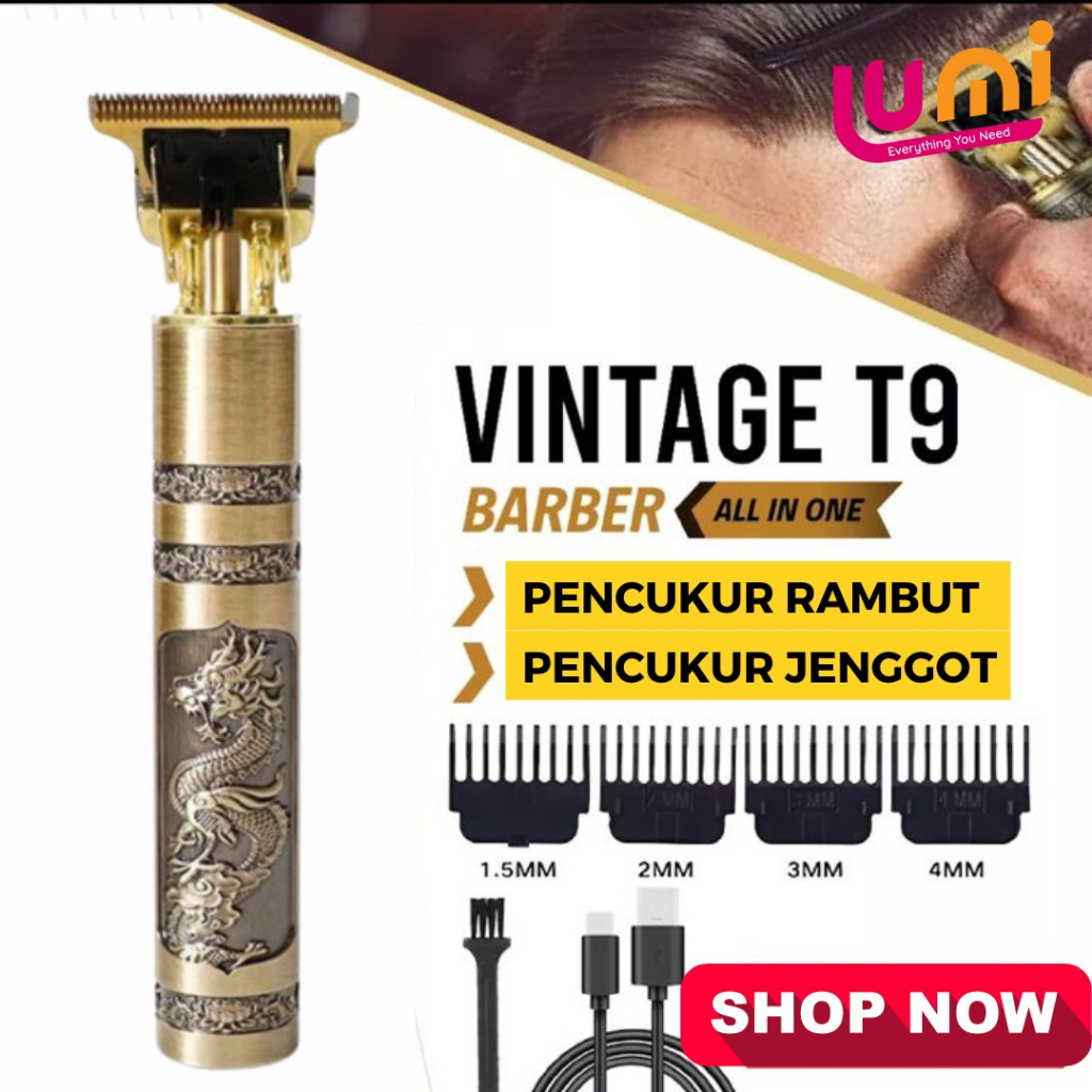 Alat Cukur Rambut Vintage T9 Motif Naga Trimmer Shaver Recharger Pemangkas Bulu Kumis Jenggot Jambang Hair Clipper Bahan Steinless