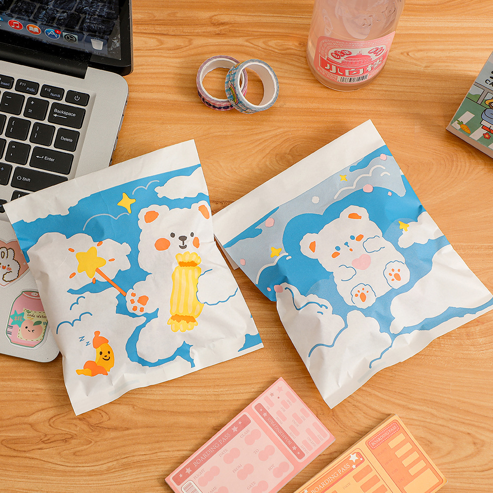

5pcs Cute Blue Galaxy Bear Big Fancy Paper Bag Flat / Kantong Kertas Lucu Fancy Online Shop Packing Packaging