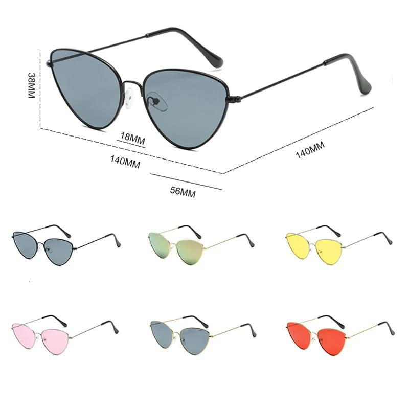 Frame Kacamata Hitam (UNISEX) WANITA PRIA Bentuk Cat Eye Horn Kucing Gaya Vintage Retro Bahan Metal Kcamata Item Korean Cat Eyes Anti UV Silau Sinar Matahari Sunglasses Eyewear Glasses Konser Pantai Jalan KCH41