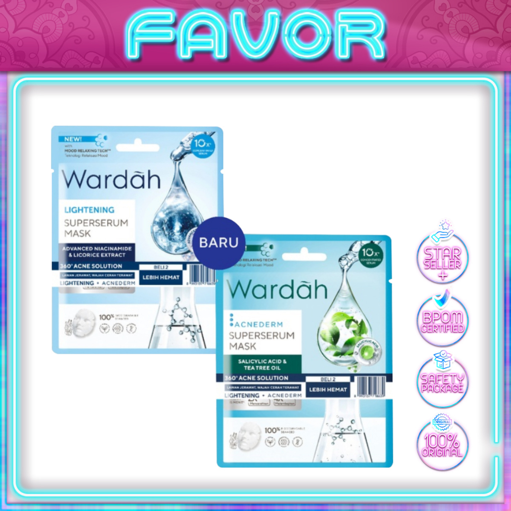 Wardah [2 PCS] BUNDLE SET SuperSerum Mask Lightening & Acnederm 2x20 ml - Paket Isi 2 Sheet Mask