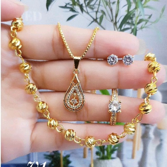 Xuping set perhiasan kalung gelang cincin anting lapis emas 24k terlaris