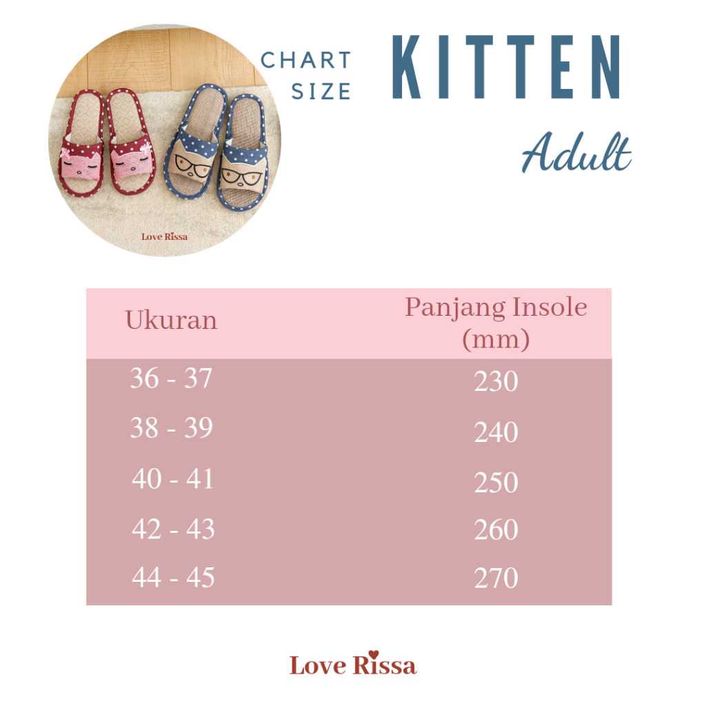 Sandal Rumah KITTEN Unisex Anak Wanita Pria Sendal Slip Sandal Flip Flop Love Rissa