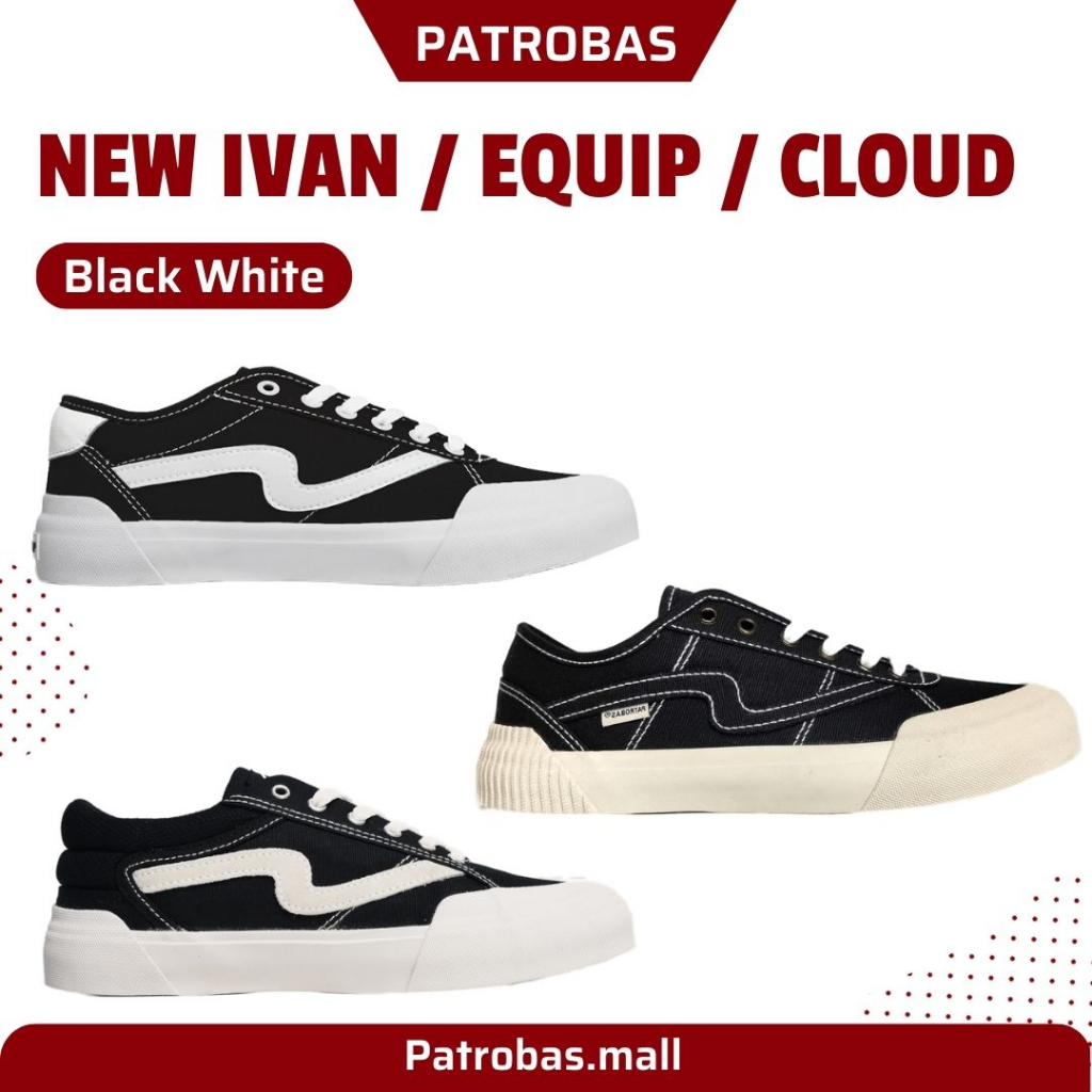 Sepatu Patrobas New Ivan / Equip / Cloud Low Black White Original Patrobass Pendek Hitam Putih Full Black