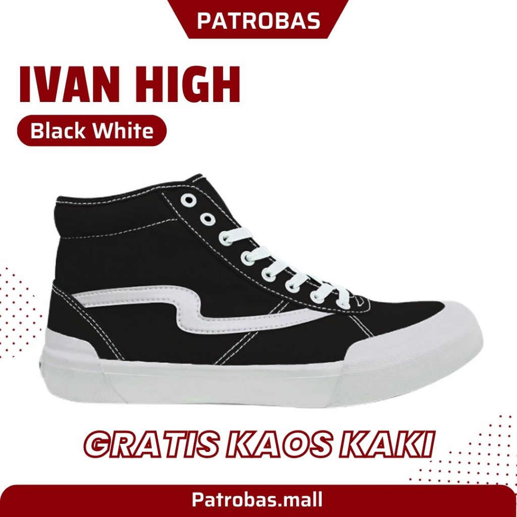 Sepatu Patrobas New Ivan High Black White Original (FREE KAOS KAKI)