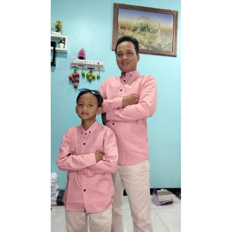 KEMEJA COUPLE AYAH &amp; ANAK WARNA PINK SALEM KATUN SIGARET PREMIUM(HARGA SATUAN)