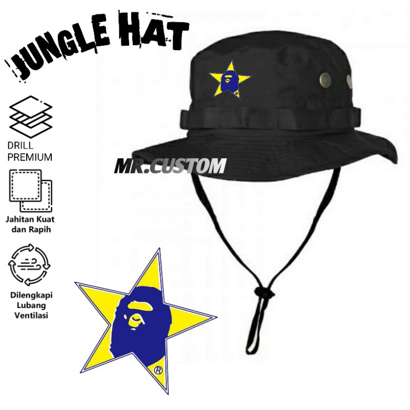 Topi rimba adventure/Topi gunung outdoor/Topi hiking pria wanita BAPE STAR LOGO