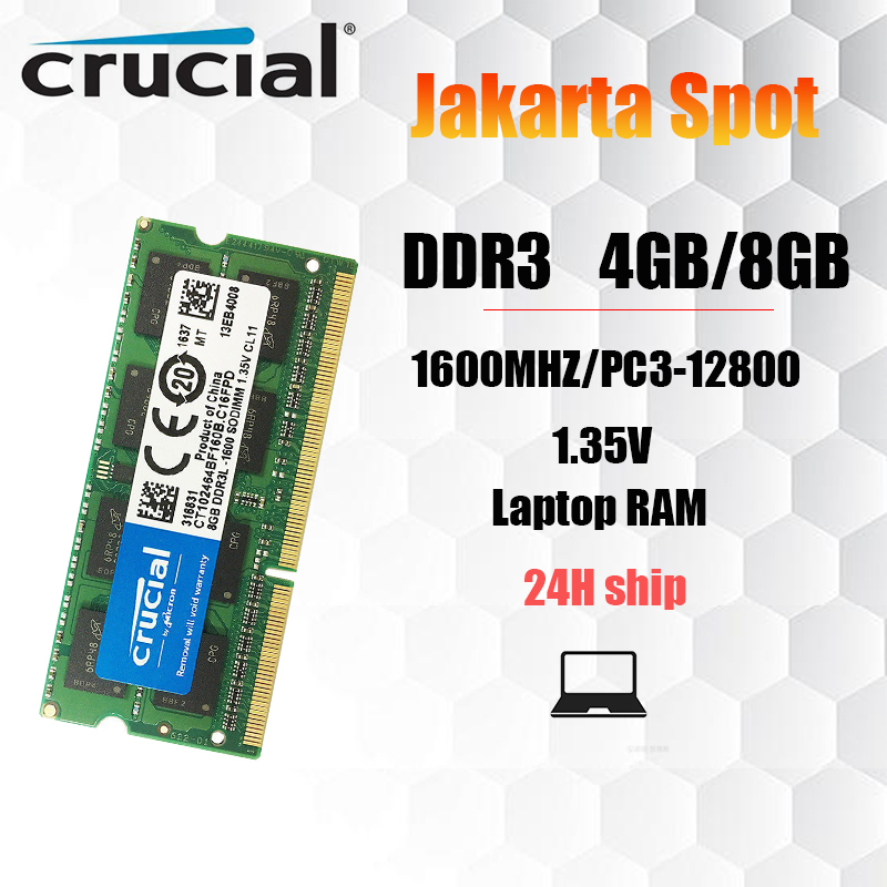 【Jakarta Spot】4GB/8GB Crucial Laptop RAM  DDR3L 1.35V 1600MHZ PC3L-12800 SODIMM  memory for notebok