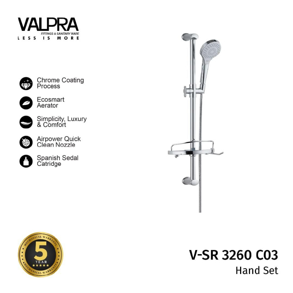 Valpra Hand Shower Tiang Lever / Shower Mandi Chrome Panas Dingin Hand Set V-SR 3260 C03 Garansi Resmi 5 Tahun