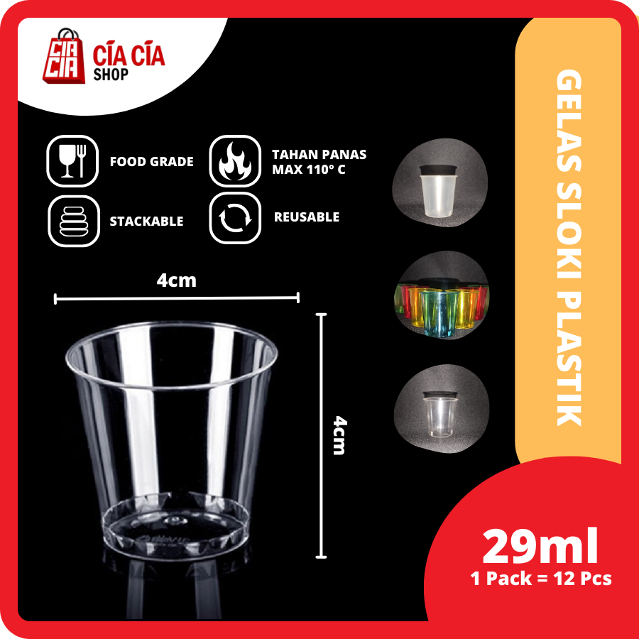 Gelas Sloki Plastik Shot Glass Bening Warna Warni Gelas Seloki 12 Pcs