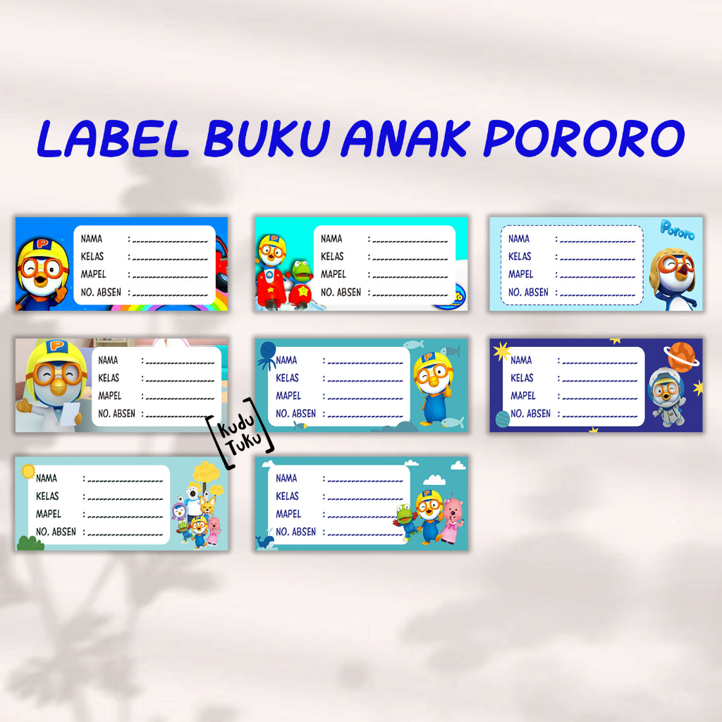 Label Buku Sekolah Anak / label nama anak Pororo