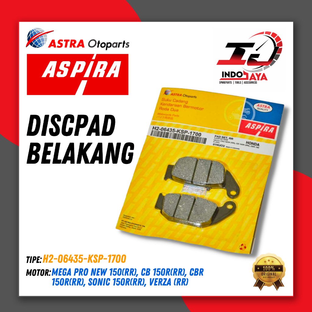 [BAYAR DI TEMPAT] ASPIRA DISCPAD KAMPAS REM BELAKANG MEGAPRO NEW CB150R CBR150R TIGER NEW / DISPED /