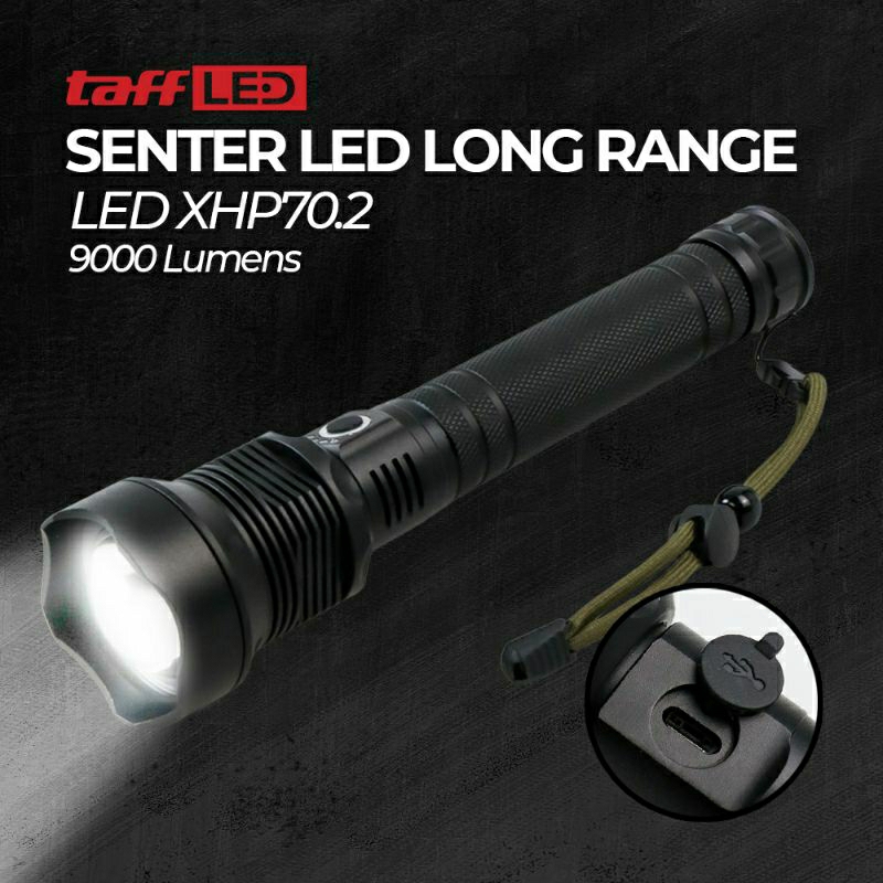 Senter LED Long Range Zoom USB Recharge 9000 Lumens