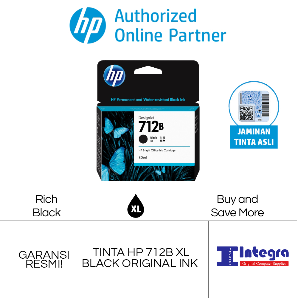 Tinta HP 712B 80ml Black / Hitam for HP DesignJet T210, T230, T250, T630, T650