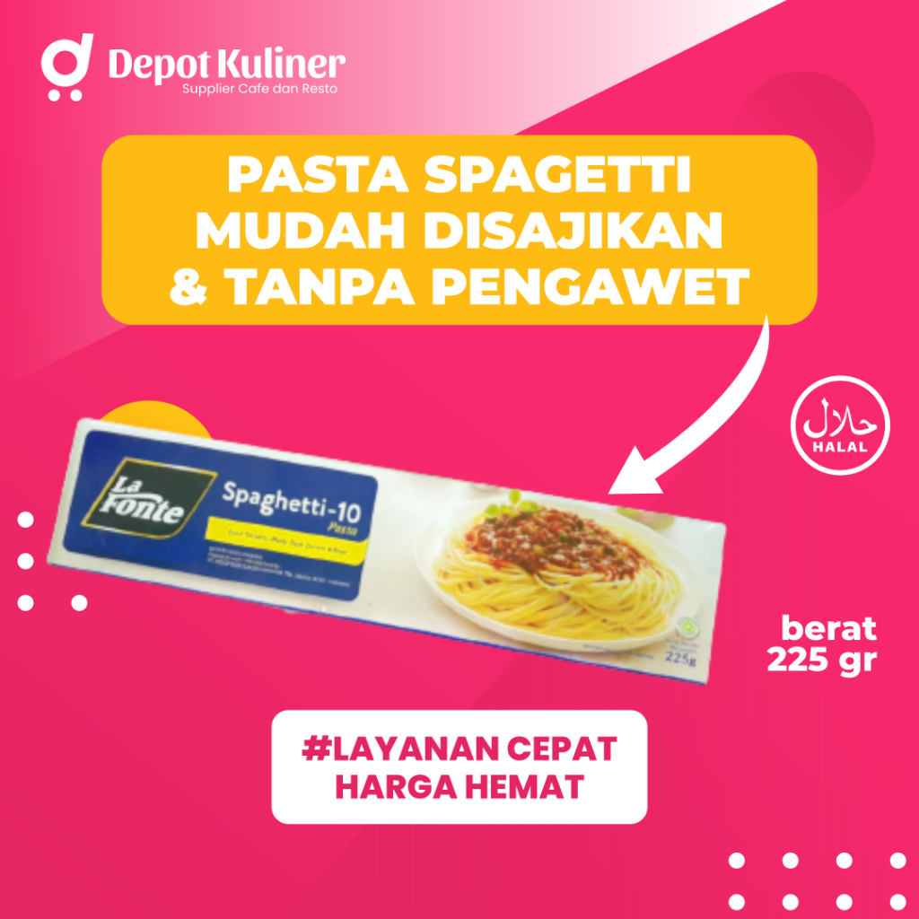 DEPOT KULINER - La Fonte Spagetti 10 225 GRAM - Spageti Pasta Instan Murah dan Halal