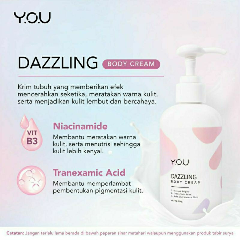 YOU Dazzling Glow Series Facial Foam l Toner | Day Cream 20gr | Night Cream 40gr | Tone Up Face Cream l Body Cream