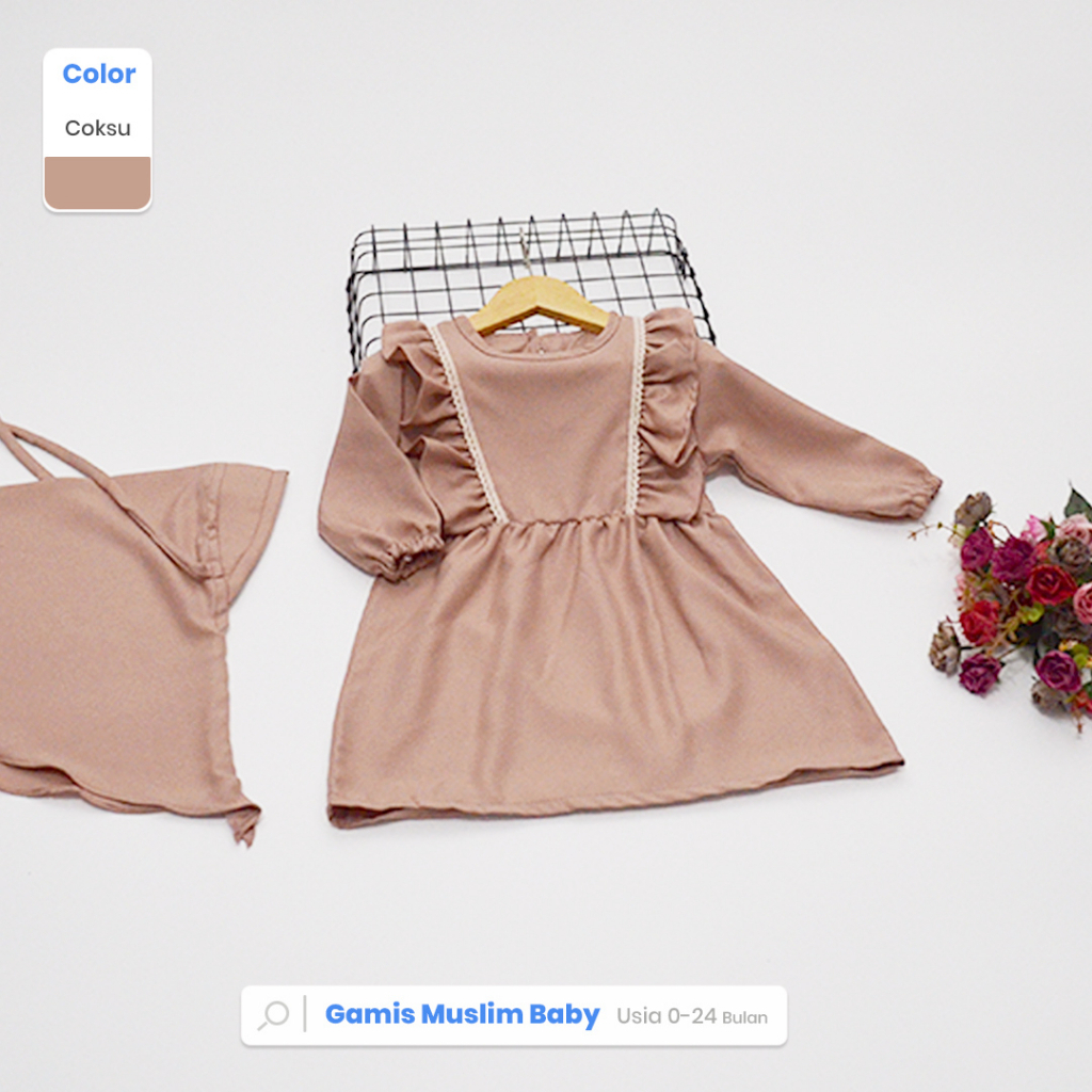 GAMIS BABY CANTIK PEREMPUAN+HIJAB. / BAJU BAYI MURAH (BISA COD)
