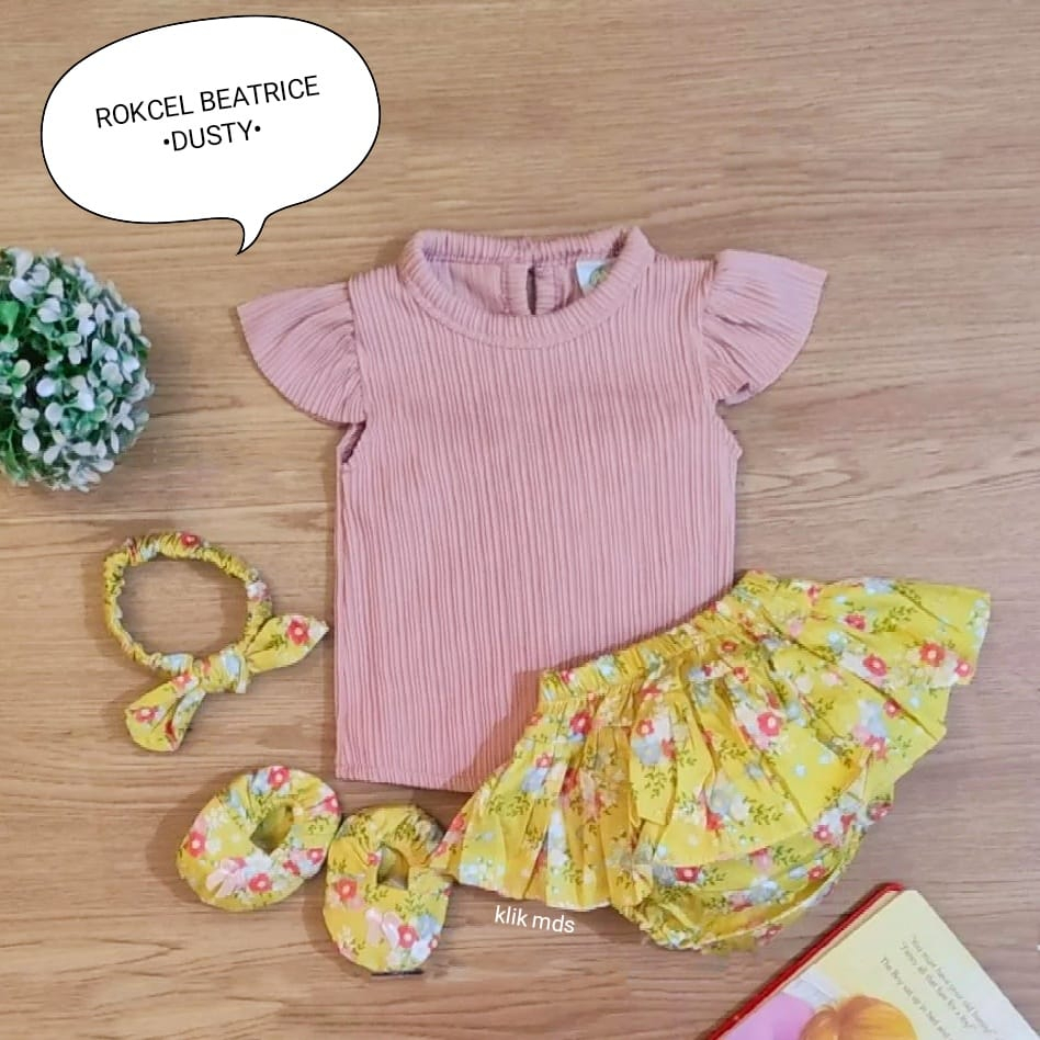 Setelan Baju Anak Bayi Perempuan Atasan Dan Rok Celana Motif Angel Free Sepatu Dan Headband Estimasi Usia 0-6 Bulan