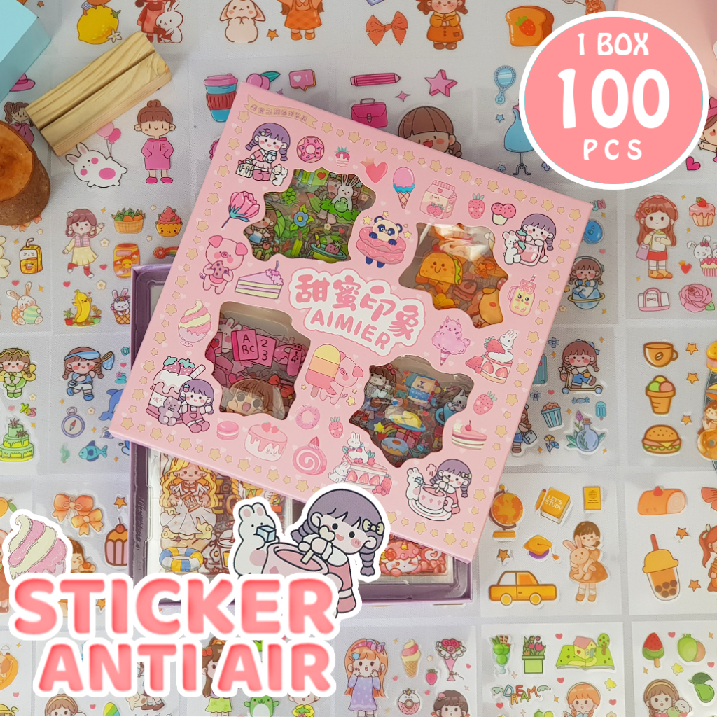 AIMIER Sticker Isi 100PCS Sticker 3D Asthetic Lucu Stiker Aimier / Sticker Jurnal 1 BOX