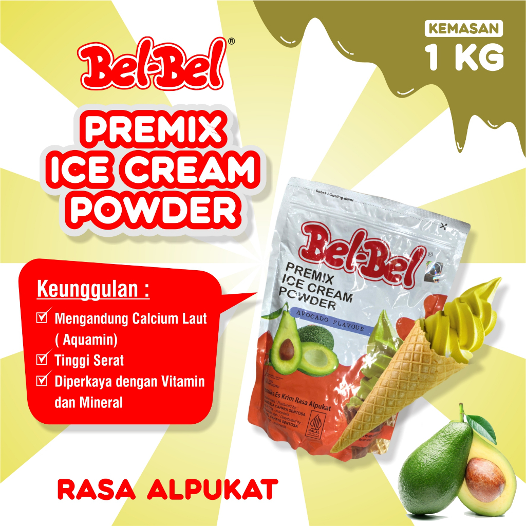 

Soft Ice Cream Belbel Rasa Alpukat Kemasan 1 Kg | Bubuk Ice Cream BPOM | Halal