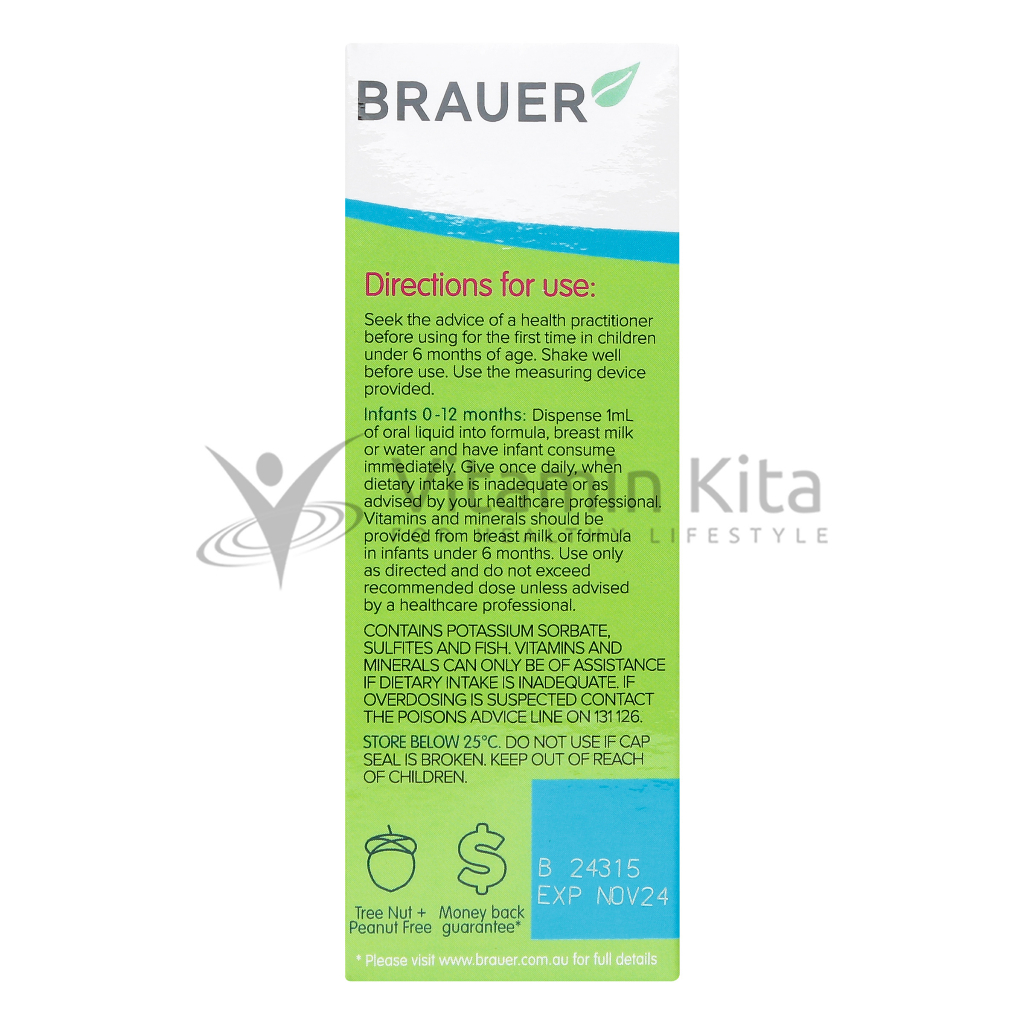 Brauer Baby And Kids Liquid Multivitamin for Infants - 45 ml | mendukung pertumbuhan dan perkembangan syaraf