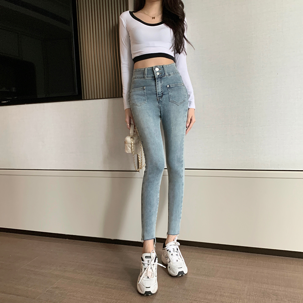 Celana Jeans High Waist Slimfit Cewek Celana Jeans Wanita Kekinian Korean Style