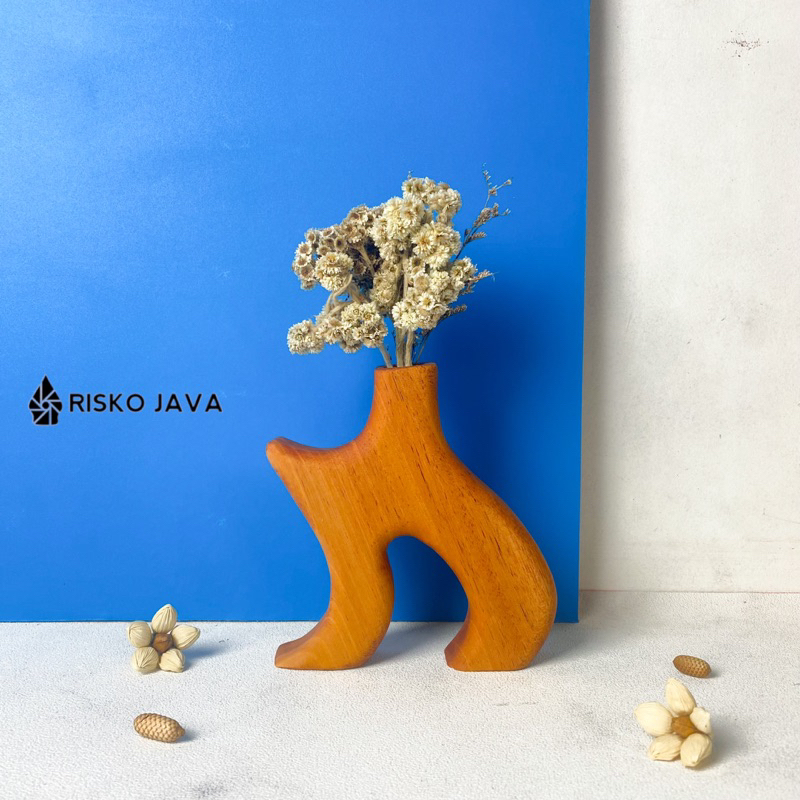 RISKO JAVA - Vas Bunga Kayu Mahoni Minimalis / Dekorasi Meja Modern | JANTAKA
