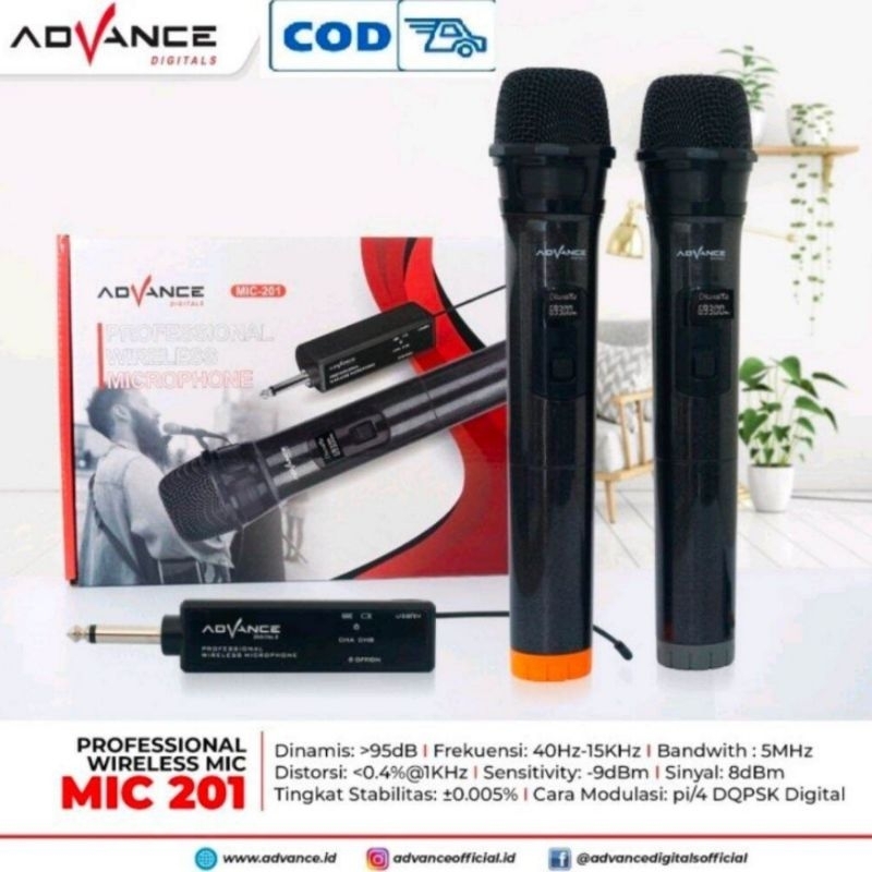 MIC WIRELESS TANPA KABEL MIKROFON KARAOKE MICROPHONE DOUBLE ISI 2 MIC ADVANCE 201