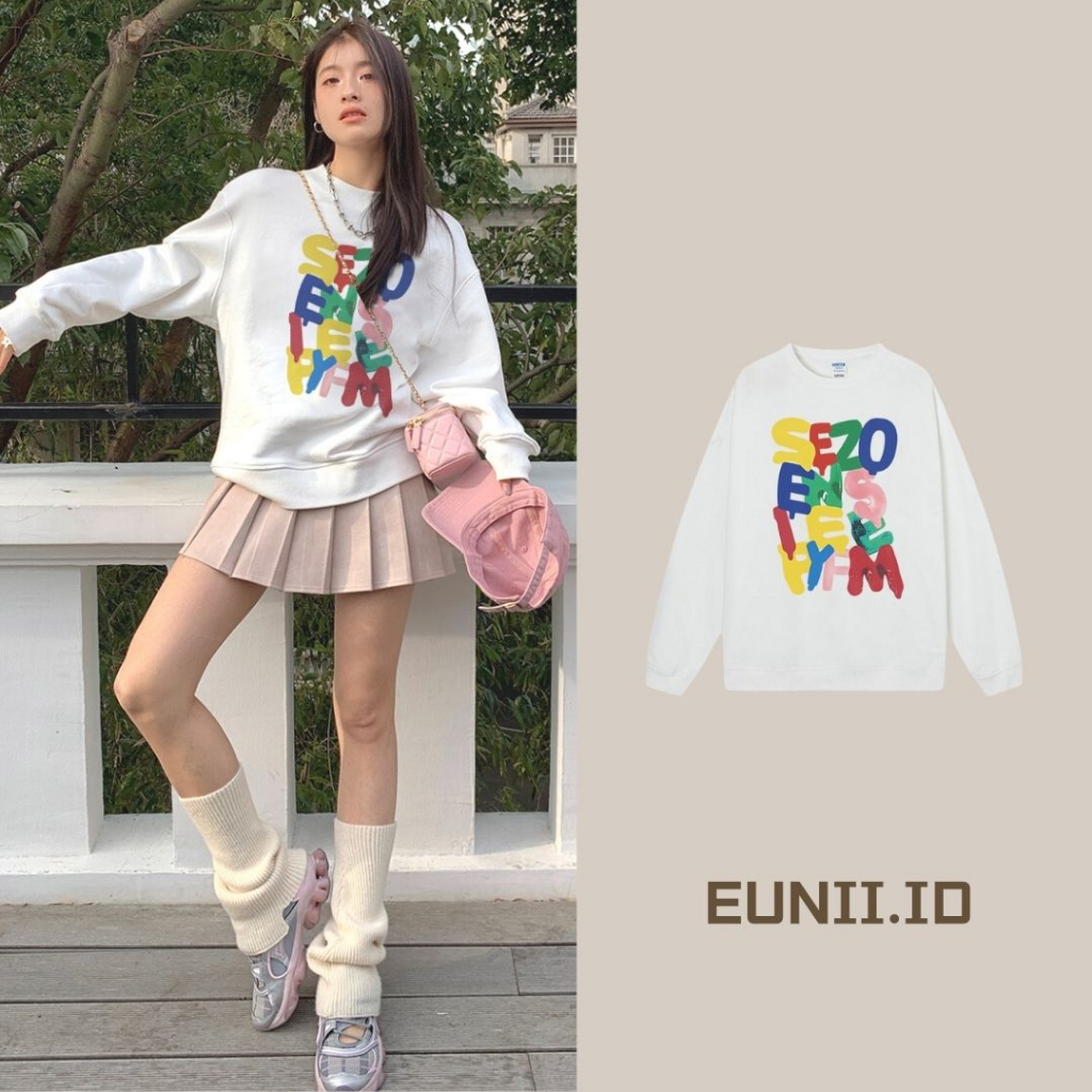 EUNII Sweater Lengan Panjang Cartoon Jelly Font Korean Style/Sweater Crop/Baju Wanita/Switer Wanita/Switer