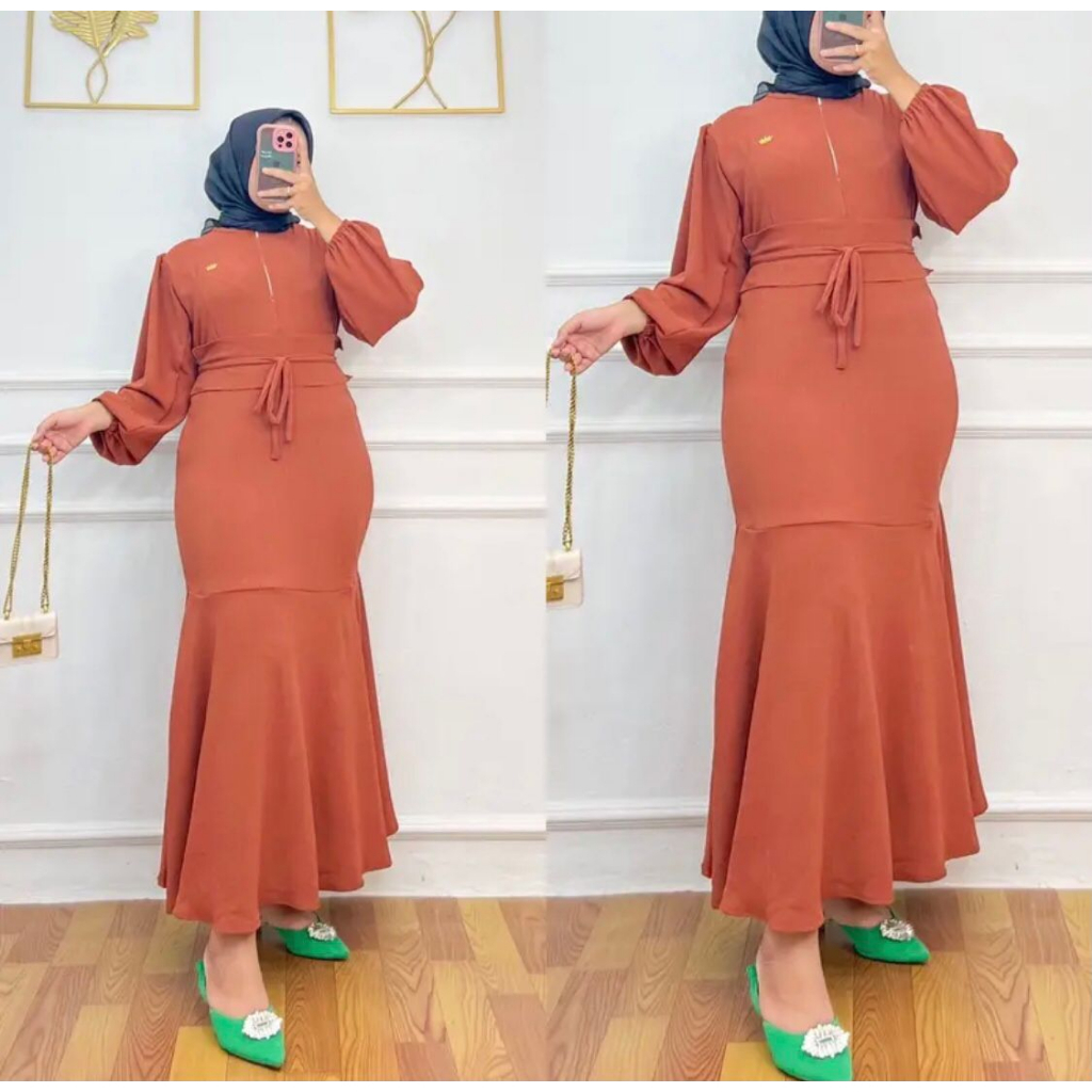 ALUNA DRESS BAHAN CRINKLE FIT TO XXL ( LD 100-120 CM ) / Gamis Kondangan / Dress Pesta / Baju Muslim Wanita Terbaru 2023