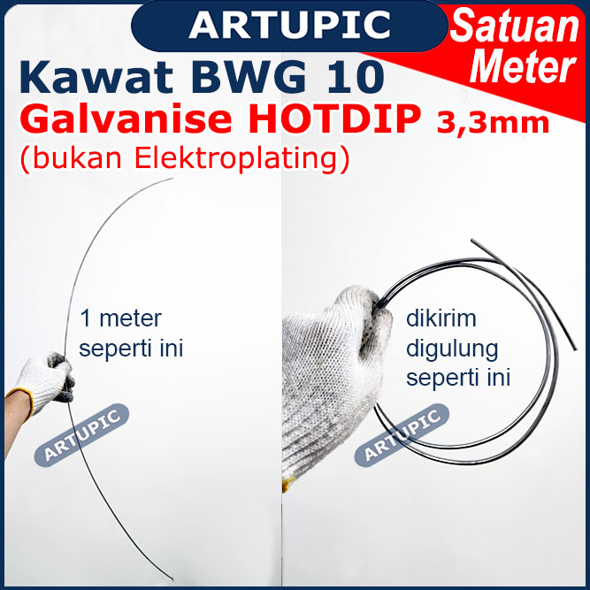 Kawat Galvanise BWG 10 HOTDIP 3,3 mm (PER METER) Kawat Seng BWG10 Galvanis 3,3mm Kawat ikat kandang tebal kuat licin putih beton ikat seng #10