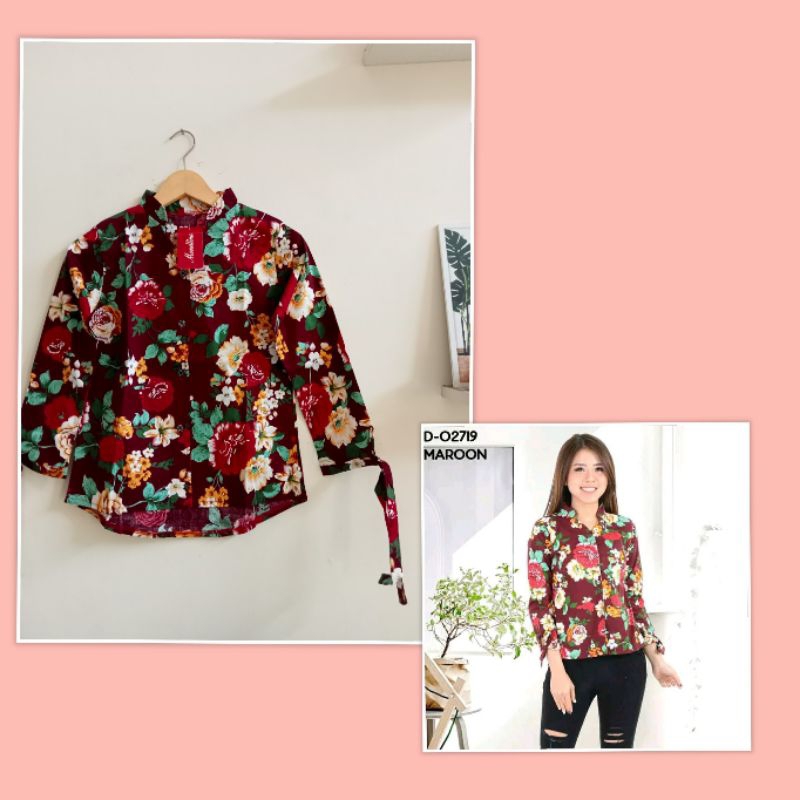 Blouse katun stretch motif bunga / Blouse katun lengan panjang