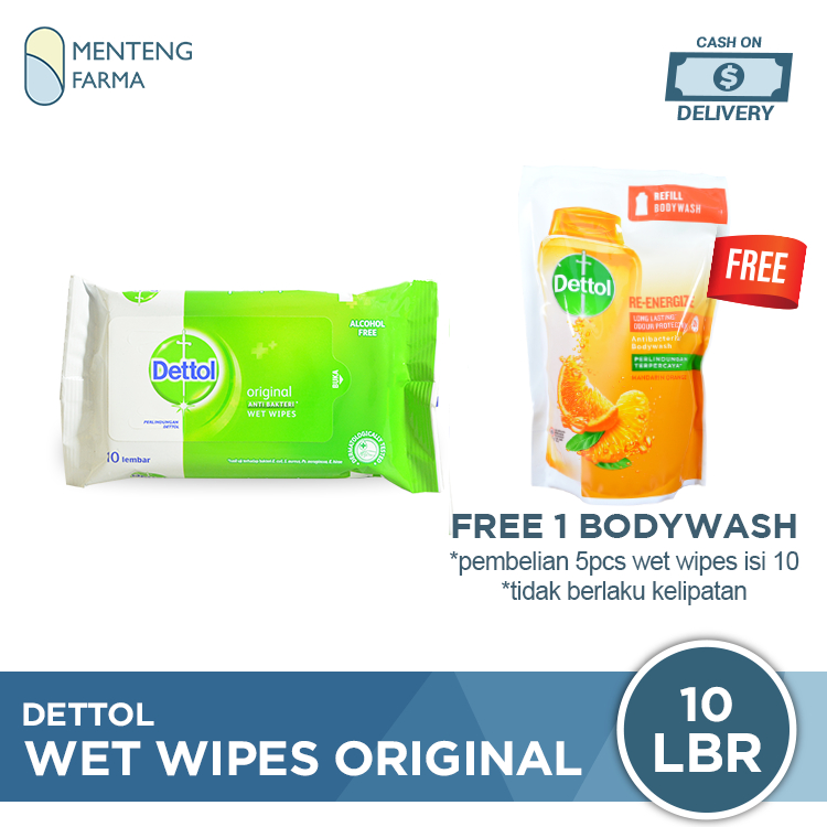 Dettol Anti Bakteri Wet Wipes Original Isi 10 Lembar