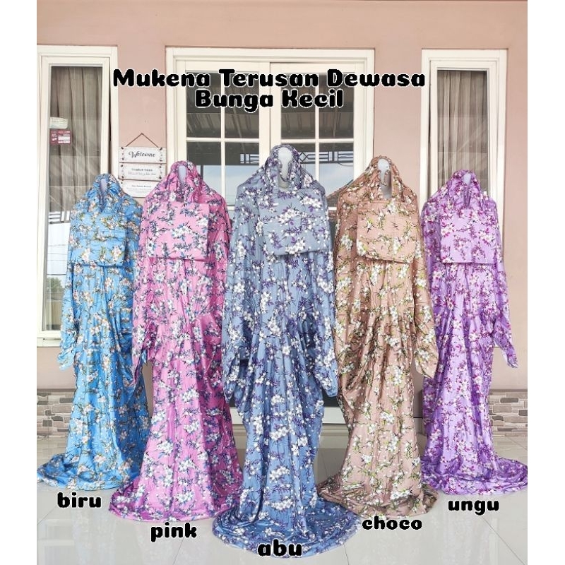 Mukena Terusan Dewasa Bunga kecil / Mukena terusan katun rayon balian