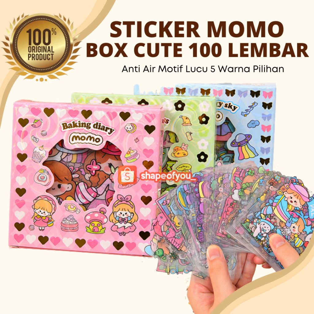 Sticker Waterproof Sticker Momo Dapat Box Isi 100 Lembar Original Box Keci Terbaru