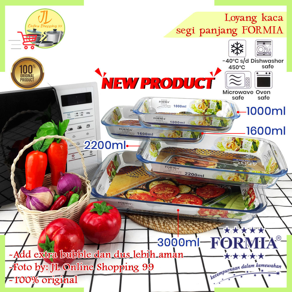 FORMIA Loyang kaca segi panjang tahan panas / wadah saji makanan prasmanan