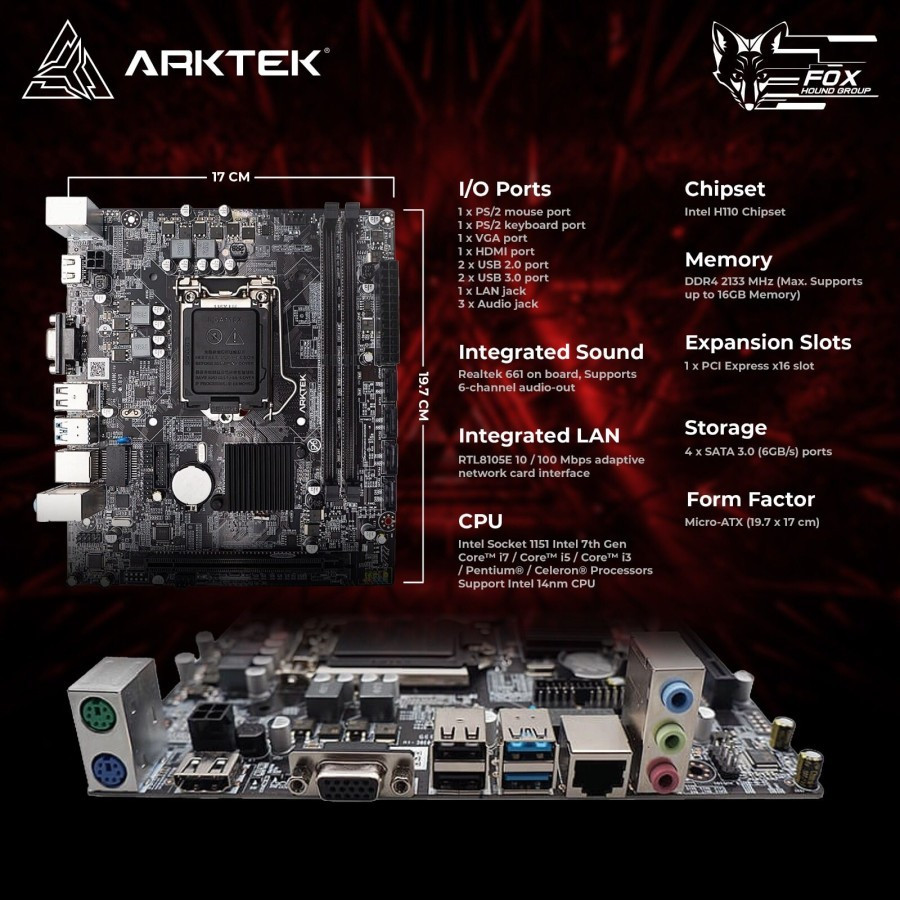 Arktek Motherboard H110 Intel Socket LGA 1151 DDR4 Slot NVMe