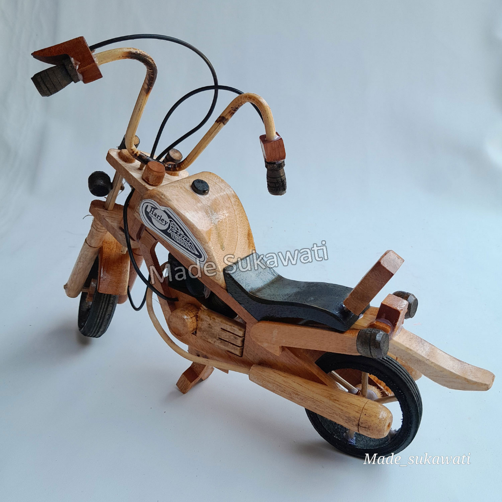 Miniatur motor Harley L 35cm kerajinan kayu handmade