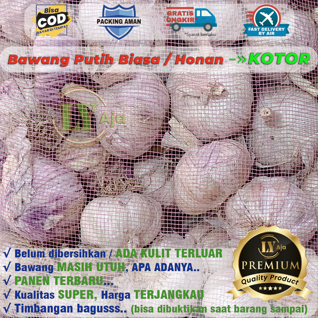 Bawang Putih Biasa Honan 500 Gram BERSIH dan KOTOR Kualitas Super LY Aja 500 Gr