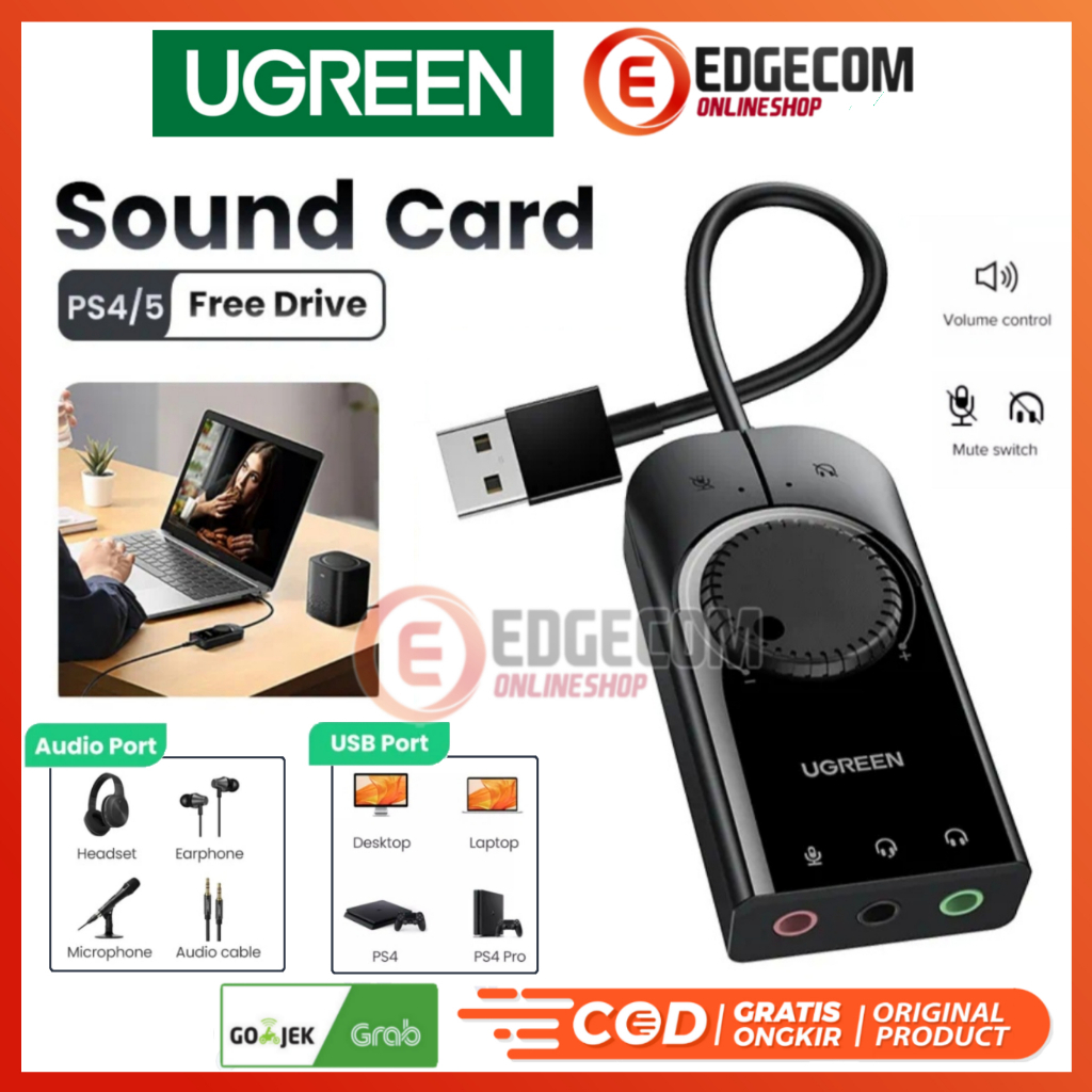 UGREEN USB Sound Card Adapter to Earphone Microphone Headphone