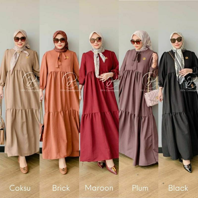 DYN Ella Dress Polos Crinkle Gamis Kondangan Kekinian