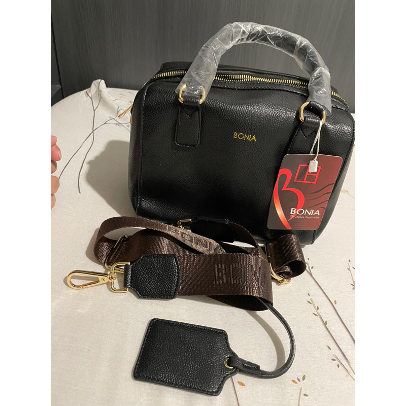 Bonia sling bag black with large strap grade premium New