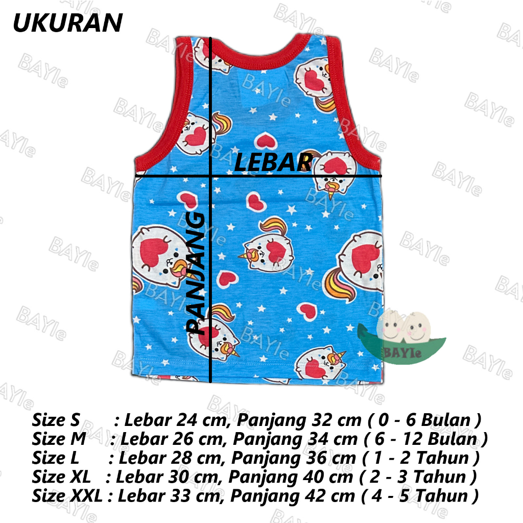 BAYIe - 3 PCS Kaos Singlet/Kutung Bayi/Anak Laki/Perempuan Motif UNICORN SG-SM004 AGREE KIDS Size S, M, L, XL, XXL