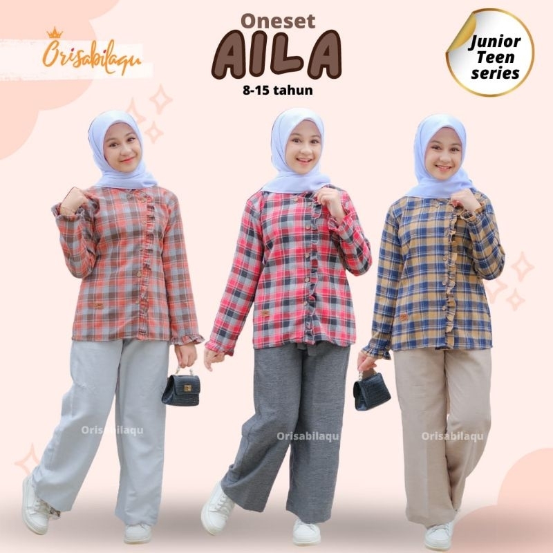 Ready‼️ Oneset Aila by Orisabilaqu Setelan Anak Perempuan Remaja bisa COD