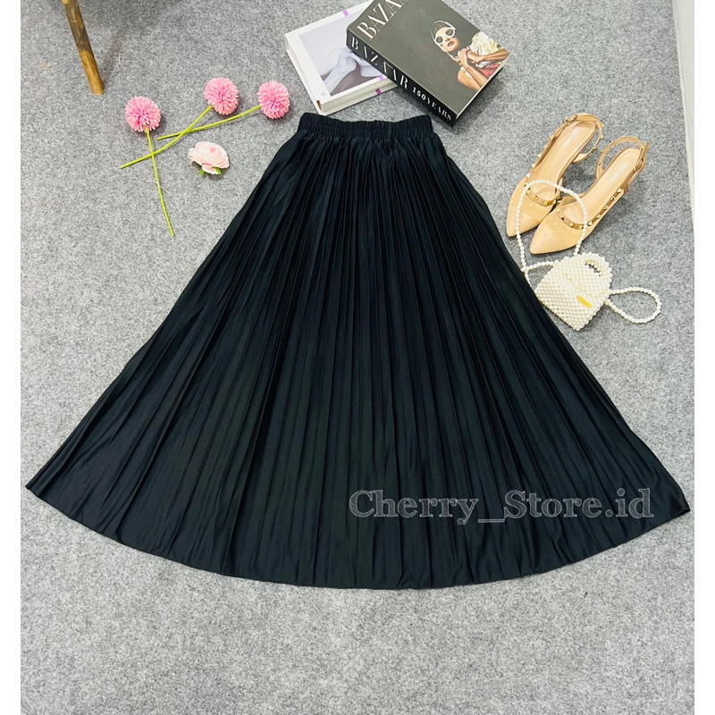 Cherry_ D01 polos/ Rok plisket panjang wanita / rok payung wanita / rok wanita muslim