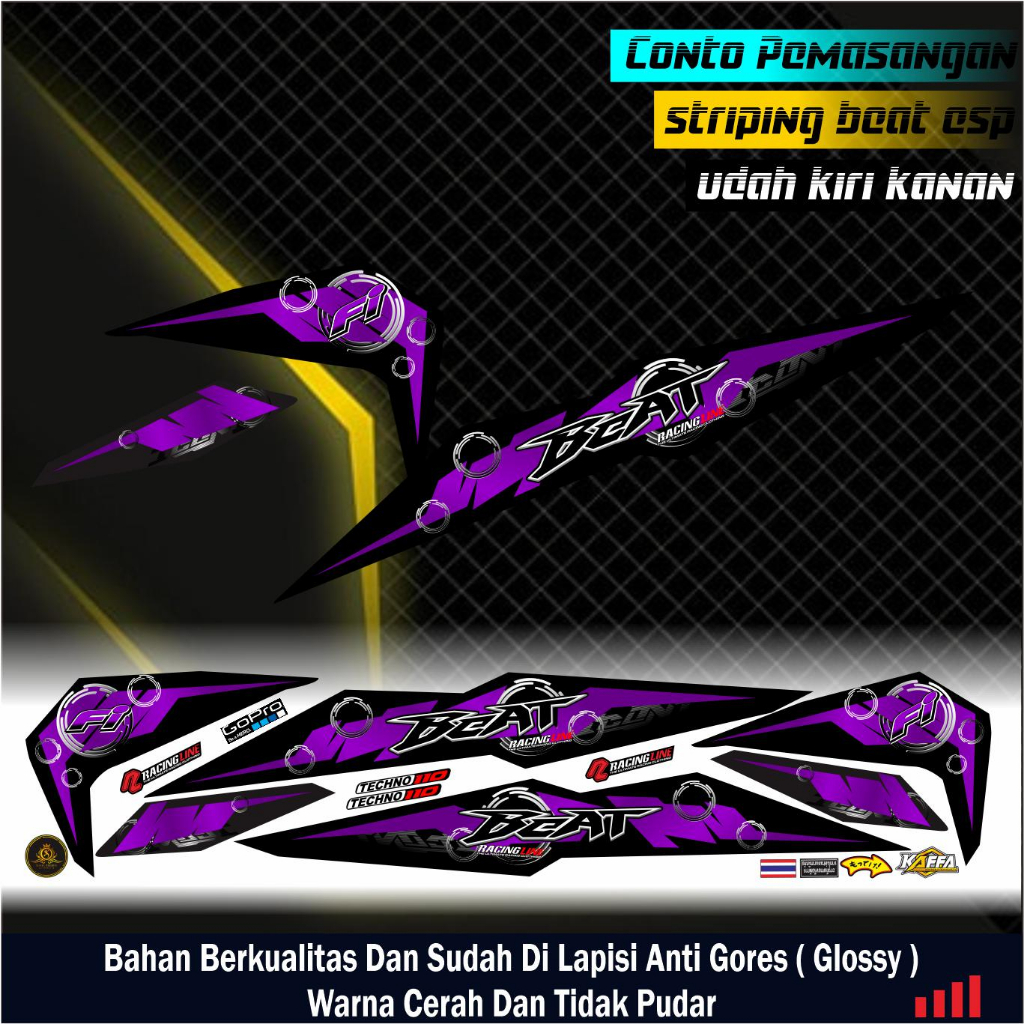 Sticker Striping List Variasi Beat ESP/Street - Striping Variasi Beat ESP Hitam List Ungu