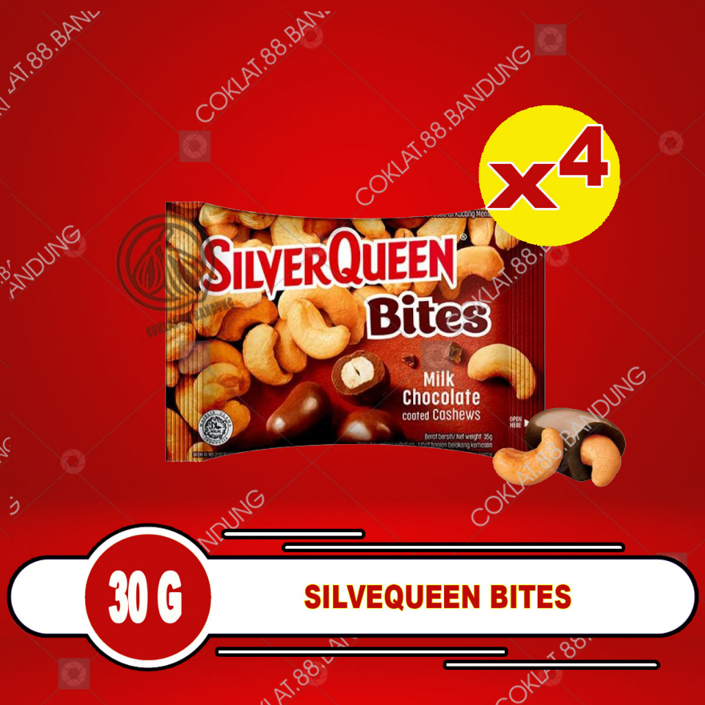 

SILVERQUEEN BITES MEDE 30 GRAM X 4 PCS, COKELAT SILVER QUEEN BITES 30GR CASHEW, COKLAT SILVERQUEEN 30 GR ISI 4 PC X 30 G