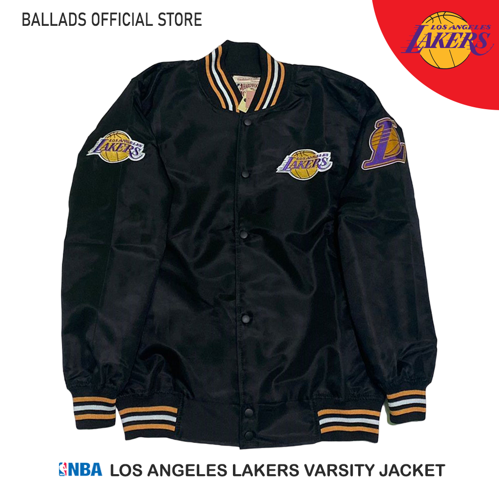 Jaket Varsity Baseball Bisbol Bomber Lakers Black Full Tag Taslan Pria Wanita Premium Original