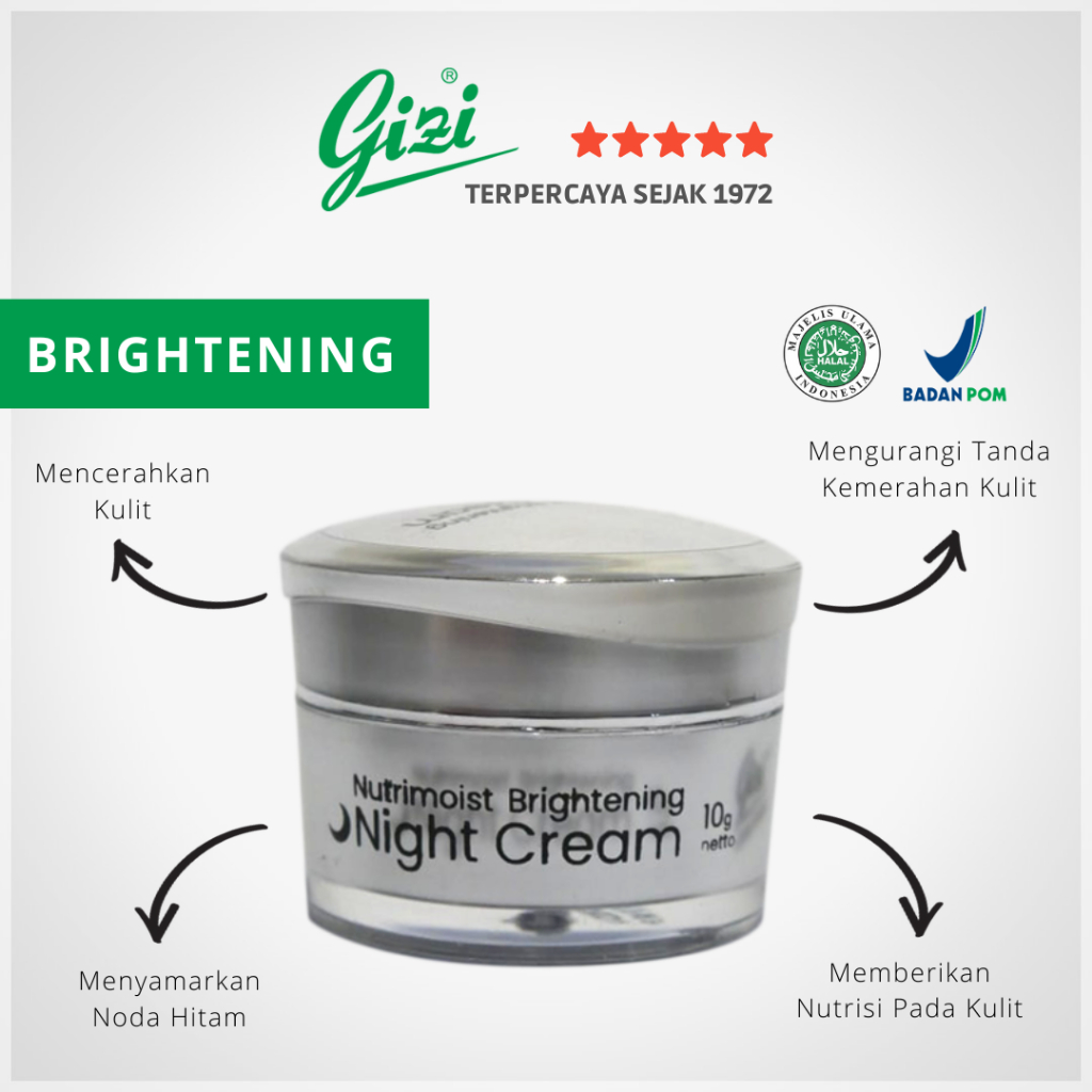 Skincare Night Cream Nutrimoist Brightening / Krim Malam Perawatan Pencerah Wajah / Crim Pelembab Pe